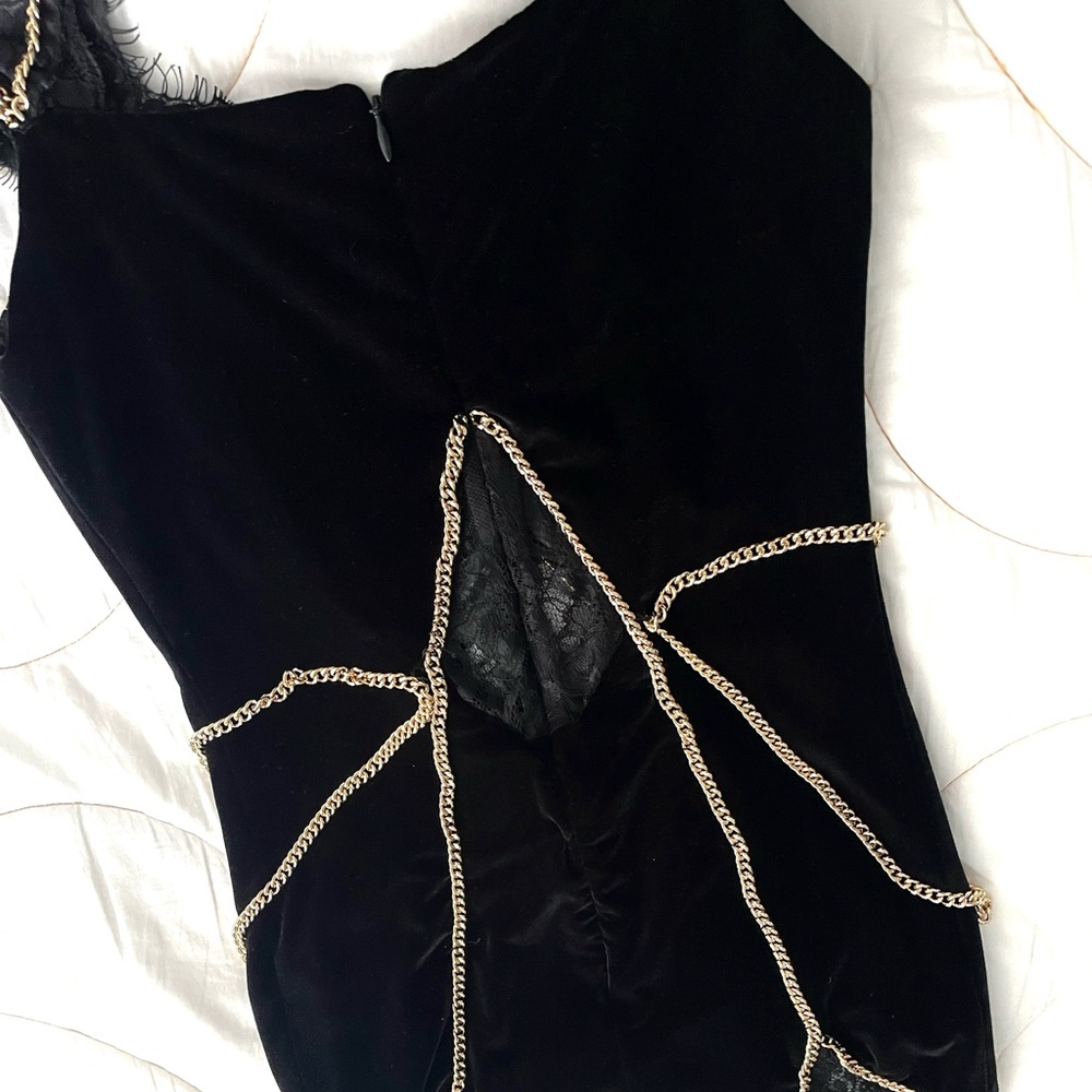 Christian Cowan Velvet Lace & Chains Mini Dress - Picture 8 of 15